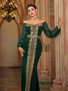 Al Najma 女士休闲连衣裙，简约时尚，适合日常穿着 - 墨綠色 - 查看 2