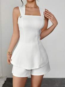 Chiquease Damen Weißes elegantes, vielseitiges 2-teiliges Tankset mit taillierter Schleifenrückendesign