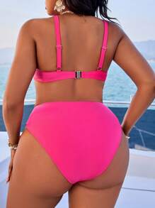 Bộ đồ bơi bikini có gọng nhún bèo cỡ lớn cho nữ, giải trí và ngày lễ, cho kỳ nghỉ hè ở bãi biển - Màu Hồng Tươi - Xem 2