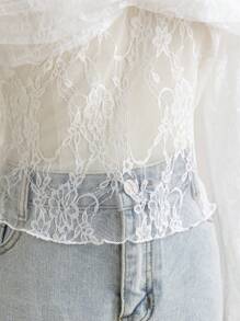 Soleia Blusa elegante y sexy de mujer con hombros descubiertos, encaje transparente y mangas de campana