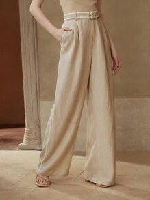 MOTF PREMIUM LINEN CONTRAST TRIM SUIT PANTS - Khaki - View 6