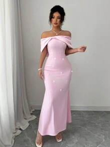 Rafferiza Women's Satin Dress With Large Bow Decor Bustier - Baby Pink - View 3