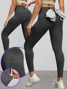 Women High Waist Simple Fitted Outdoor Sports Leggings, Casual Daily Wear