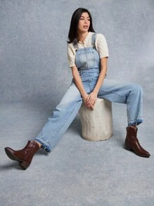 WESTFADE 春夏休闲直筒牛仔工装裤 - 淺色水洗藍 - 查看 1