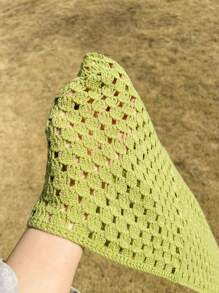 Manfinity CasualKnits Men's Green Color Crochet Short Sleeve Hollow Out Loose Top, Casual And Fashionable For Daily Wear, Suitable For Summer - Multicolor - View 7