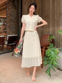 DAZY Nouvel ensemble élégant et texturé de 2 pièces pour femmes pour l'été - Beige - Voir 6