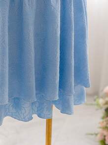 Dreamara Vestido mini con volantes de manga corta, cuello con volantes y talla grande para mujer, color azul, para vacaciones de primavera - Azul - Ver 5