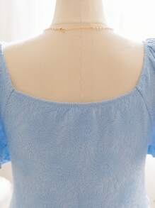 Dreamara Vestido mini con volantes de manga corta, cuello con volantes y talla grande para mujer, color azul, para vacaciones de primavera - Azul - Ver 8