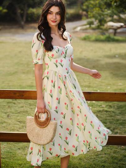 Vintamour 复古优雅郁金香花朵连衣裙 女士休闲假日 女士夏季服装 女士夏季连衣裙 女士度假服装 女士复活节白色连衣裙 女士春季服装 圣帕特里克复活节连衣裙 女士春季连衣裙 婚礼宾客连衣裙 女士连衣裙 女士优雅夏装 女士生日连衣裙 女士连衣裙 夏季春假 女士太阳连衣裙 女士度假服装