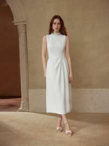 MOTF PREMIUM 褶皱拉链无袖连衣裙 - 白色 - 查看 5