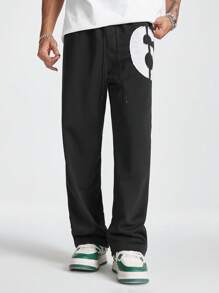 Manfinity RebelGame Men's Loose Embroidered Knit Sweatpants - Black - View 5