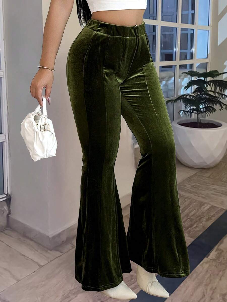INAWLY Women Plain Casual Long Pants For Everyday Wear Fall Cloth For Women - Green - View 1