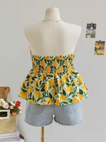 Soleia Áo babydoll buộc dây phía trước họa tiết trái cây chanh vàng cỡ lớn cho kỳ nghỉ xuân trở lại trường mùa thu dành cho nữ - Nhiều màu - Xem 2