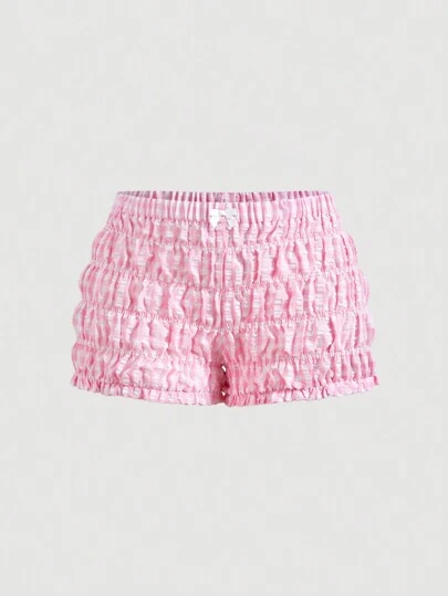 SHEIN MOD Kawaii 蝴蝶结女式褶皱超短短裤、魔鬼服装、性感服装、套装、灯笼裤、女装