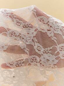 Poéselle Camiseta de mujer de manga corta con encaje transparente de unicolor elegante