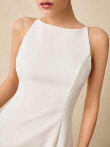 Poéselle Abito corto elegante da donna in tinta unita, senza maniche, adatto per occasioni formali, matrimoni, lauree, abbigliamento casual da lavoro - Bianco - Visualizzare 3