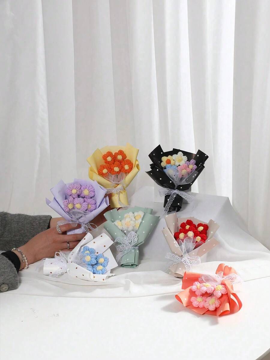 SHEIN Ramo de 5 flores/manojo, 10Cm*16Cm Ramos pequeños y creativos simulados, 7 colores disponibles, adecuados para regalos de cumpleaños, regalos festivos, regalos de fiesta, bodas, regalos para damas de honor, Día de San Valentín - Multicolor - Ver 1