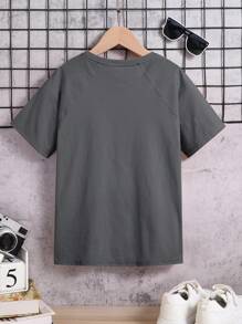 SHEIN Tween Boy Loose Plain Round Neck Raglan Sleeve Short Sleeve T-Shirt - Grey - View 2