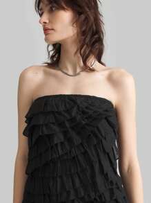 Ontre Elegante effen kleur, gelaagde, geplooide zoom, tubetop voor dames, chique mode, lente, verjaardagsfeestje, vintage stijl, vakantietop