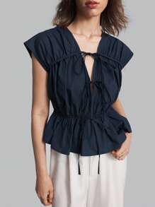 Ontre 2025 Neu 2026 Frühling/Sommer Damen Einfarbiges Bindehemd, eleganter Lässig Alltags Stil Business