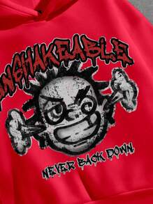 Manfinity EMRG Sudadera de corte oversize con estilo de calle, vintage y desgastada, con estampado de graffiti y texto de dibujos animados, con forro térnico y ajuste relajado - Rojo - Ver 2
