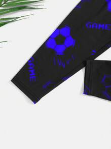 SHEIN Leap Crew Tween Boy Glow-In-The-Dark Football Printed Crew Neck Long Sleeve Top And Snug Fit Long Pants Casual Comfortable Pajamas Set