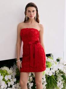 MOTF Soiréza 系腰带拉链鸡尾酒会礼服 - 紅色 - 查看 7