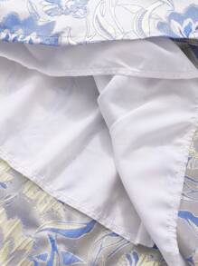 Tween Girls Ruffle Trim Solid Color Top And Glittery Jacquard Skirt 2 Pieces Set, Preteen - Blue - View 3