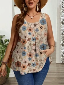 EMERY ROSE Camiseta de tirantes anchos acuchillada y holgada, apta para primavera y verano, tallas grandes - Albaricoque - Ver 7