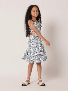 SUMWON Teen Girls Cut Out Side Polka Dot Summer Sundress Fit And Flare Sleeveless Party Special Occasion Beach Vacation Holiday Resort Dress - White - View 5