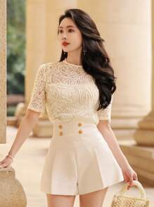 DAZY Áo thun tay ngắn phong cách Bohemian thanh lịch dành cho nữ, hàng mới về mùa hè - Màu be - Xem 5