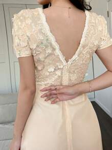 DAZY Summer New Bohemian Style Textured Patchwork Elegant Sundress Dress For Women - White - View 2