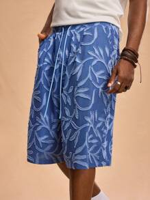 Forever 21 Men's Casual Leaf & Cut Out Drawstring Waist Shorts - Blue - View 5