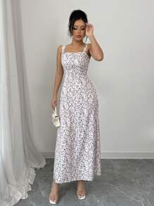 Elenzga Vestido largo de verano sin mangas y estampado para mujer - Blanco - Ver 4