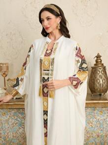 Al Najma 2 件套：亮片刺绣肩袖夹克和亮片刺绣吊带裙，阿拉伯风格，春夏季，端庄 - 彩色 - 查看 5