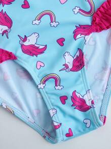 SHEIN Young Girls 2 Pieces Swimwear With Ruffles, Cute Tankini Set - Blue - View 3