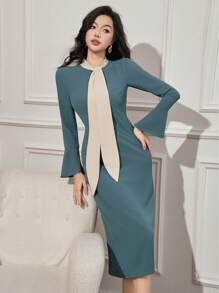 DAZY Neuer Sommerstil Patchwork Kontrastfarben Schleife Träger Maxikleid für Frauen Herbst,Winter