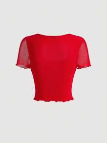SHEIN MOD Lettuce Hem Tie Front Red Vintage T-Shirt