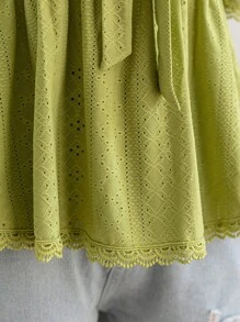 Soleia Áo thun tay ngắn buộc xoắn thường ngày cỡ lớn cho kỳ nghỉ - màu xanh lá - Xem 5