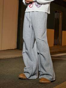 PAVTROS Manfinity Streetrush Manfinity Streetrush Casual American Design Flared Leg Loose Fit Sweatpants, Versatile,Boyfriend Gifts, Sweatpants Men S, Men Baggy Sweats, Men Men Sweatpants - Grey - View 1