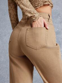 WESTFADE Jeans anchos y acampanados con cintura alta, bajo deshilachado y estilo occidental para primavera - Marrón - Ver 5