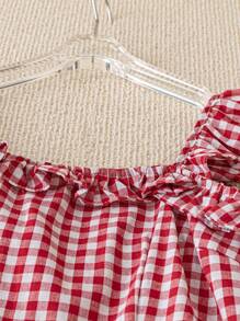 Franclia Women's Casual Vacation Red Plaid Spaghetti Strap Fitted A-Line Midi Dress, Spring/Summer - Red and White - View 5