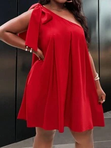 Slaydiva Plus Size Women's Simple Solid Red Casual Dress, Everyday Wear/Valentine's Day - Red - View 6