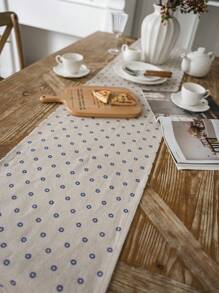 Chemin de table de style ferme américain rectangulaire, imprimé fleurs de marguerites bleues, nappe multifonctionnelle pour fêtes quotidiennes, anniversaires, convient pour toutes les saisons - Bleu azur - Voir 3