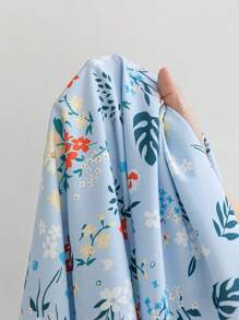 Soleia WYWH Holiday Pastoral Romantic Multi-Color Floral Puff Sleeves Front Button-Down Square Collar Plus Size Dress Long