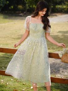 Vintamour Vestido vintage elegante con estampado floral, vestido de malla bordada para mujer, vestido informal de verano para playa o fiesta de té, conjuntos de verano para mujer, vestidos de verano para mujer, conjuntos de vacaciones para mujer, Pascua para mujer, conjuntos de primavera para mujer, vestido de Pascua de San Patricio para mujer, vestidos de primavera para mujer, vestido de invitada de boda para mujer, vestidos para mujer, ropa elegante de verano, vestidos de cumpleaños para mujer, vestidos para mujer, vestidos de verano para vacaciones de primavera, vestidos de sol para mujer, vestido de vacaciones