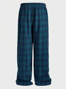 EASEVO 大码男士休闲格子编织宽松长裤 - 藍色 - 查看 6