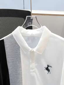 SHEIN 2pcs Teen Boys Loose Contrast Graphic Print Polo Collar Short Sleeve Knit Shirt Set, Casual