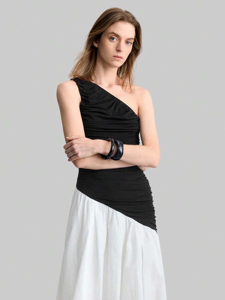 Spring Outfits For  Women's Elegant Color Block Sleeveless Long Dress