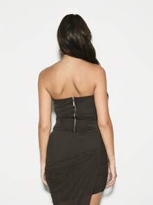 KIZN Structured Strapless Corset Top With Mesh Panel Details Perfect For Evening Party Club Night Out Special Occasion Holiday Events